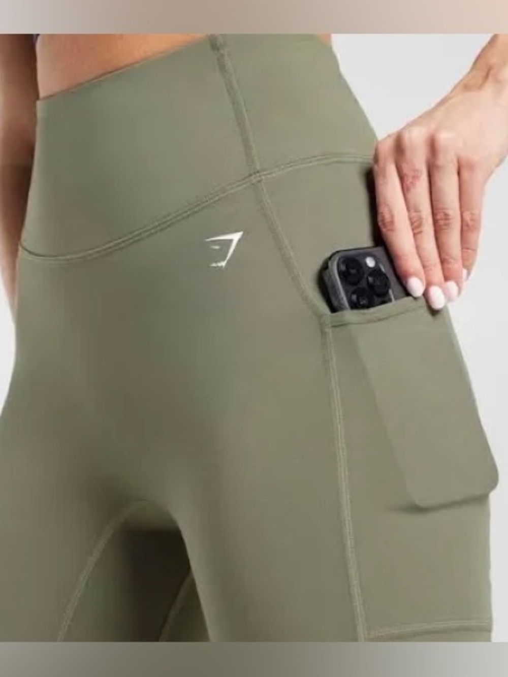 Gymshark Everyday Pocket Biker Shorts Olive Sage High Rise Large Workout